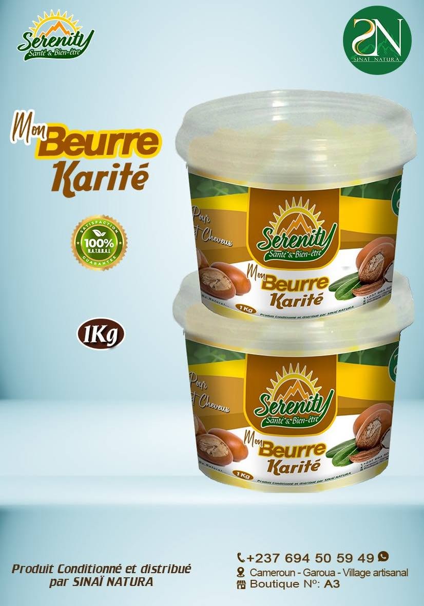 Pots de beurre de karité naturel Serenity distribués par Sinaï Natura à Garoua