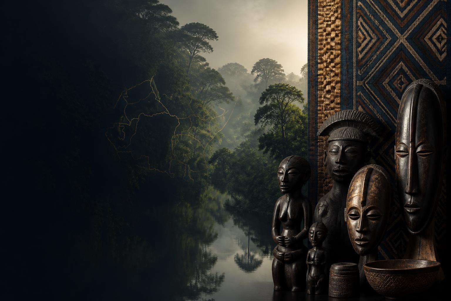 Forêt du bassin du Congo, sculptures et textile d'Afrique centrale